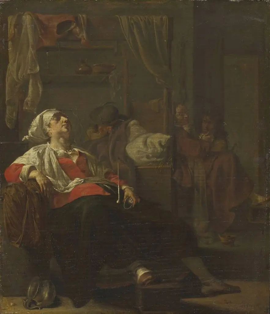 Brothel scene with a sleeping couple, by Jacob Duck