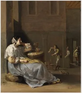 Interior with a Woman Sleeping, by Jacob Duck, oil, 1660