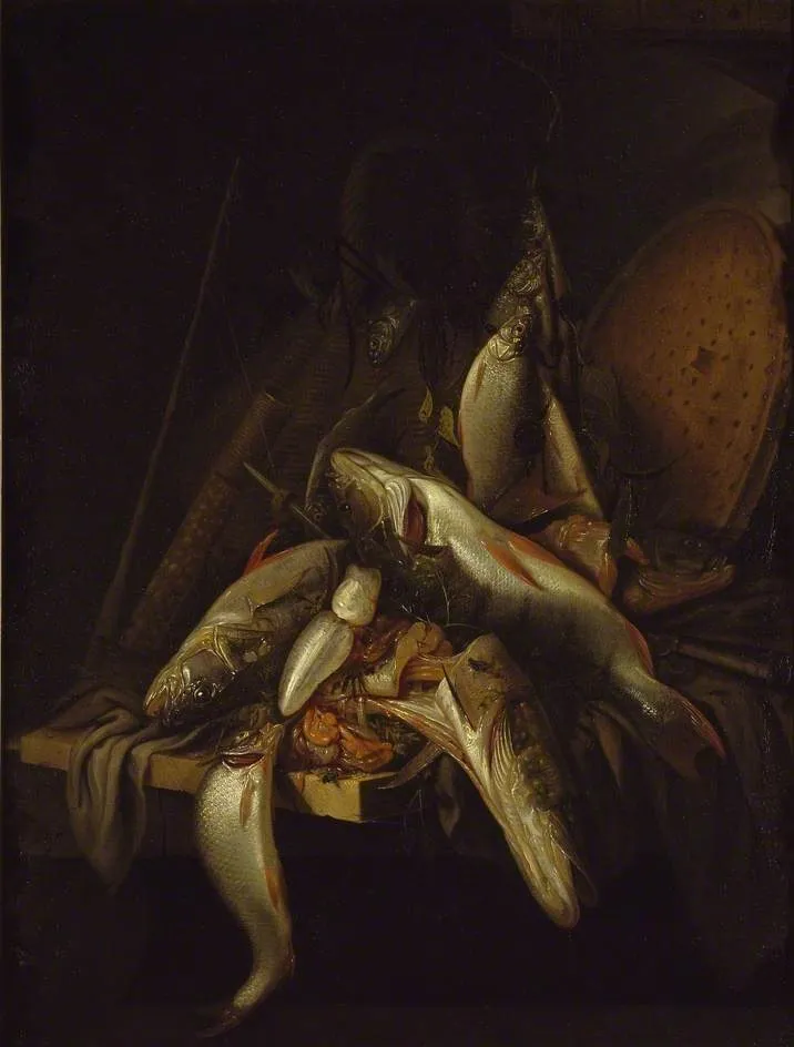 Still Life of Fish, by Jacob Gillig, oil, 1670