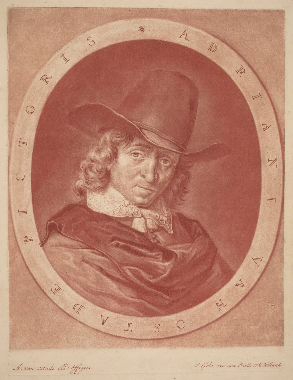 Adriaen van Ostade, by Jacob Gole, ink, 1700