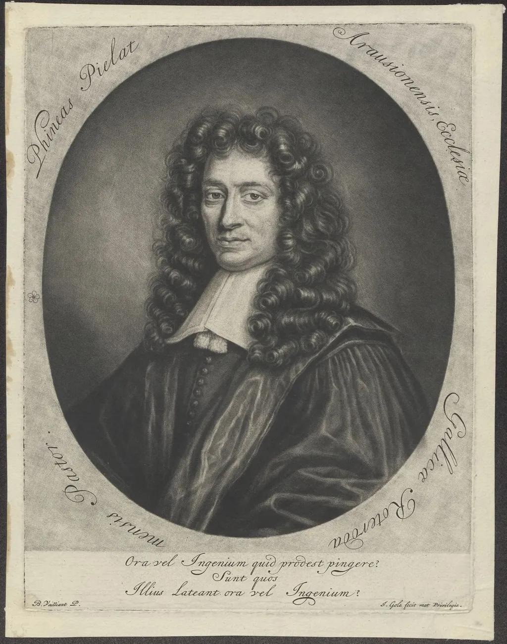 Portrait of Phinéas Piélat, Walloon minister in Rotterdam, by Jacob Gole, unspecified, 1650