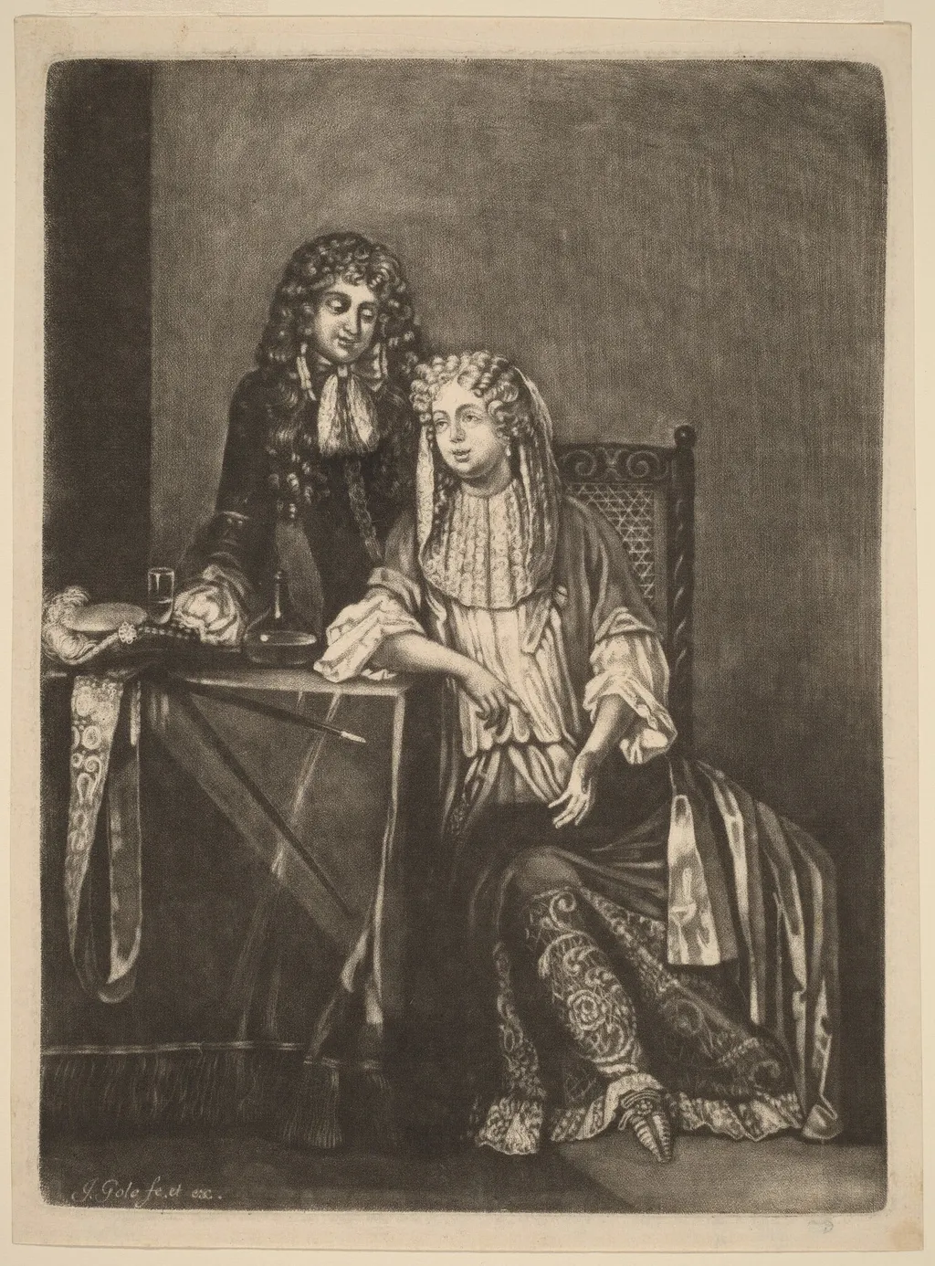 The Conversation, by Jacob Gole, ink, 1698