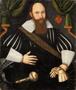 Henry Fleming (1584-1650) baron, Admiral, governor, married to 1. Ebba Eriksdotter Bååt, 2. Sigrid Kurtzel, by Jacob Heinrich Elbfas