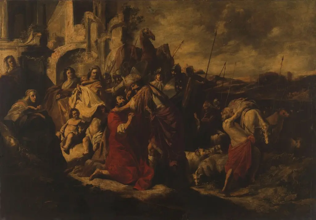 The meeting of Jacob and Esau, by Jacob Hogers