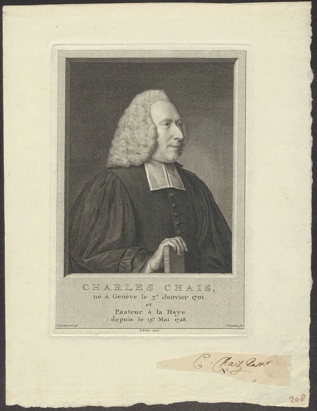 Portrait of Charles Chais, Pastor in The Hague, by Jacob, Houbraken, unspecified, 1750