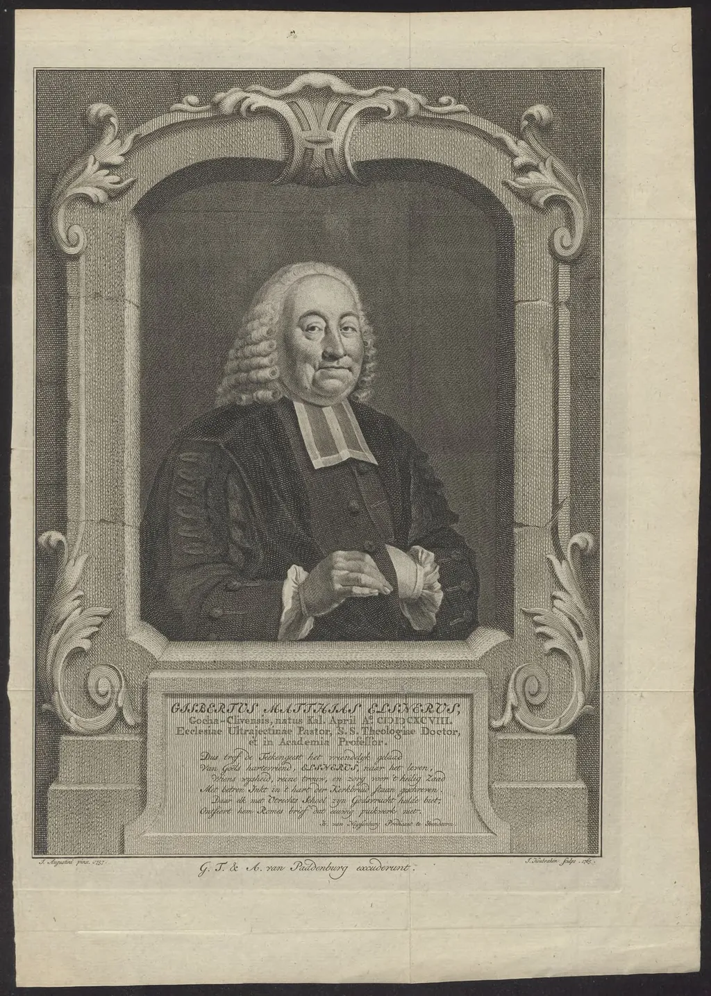 Portrait of Gisbertus Matthias Elsnerus, by Jacob, Houbraken, unspecified, 1750