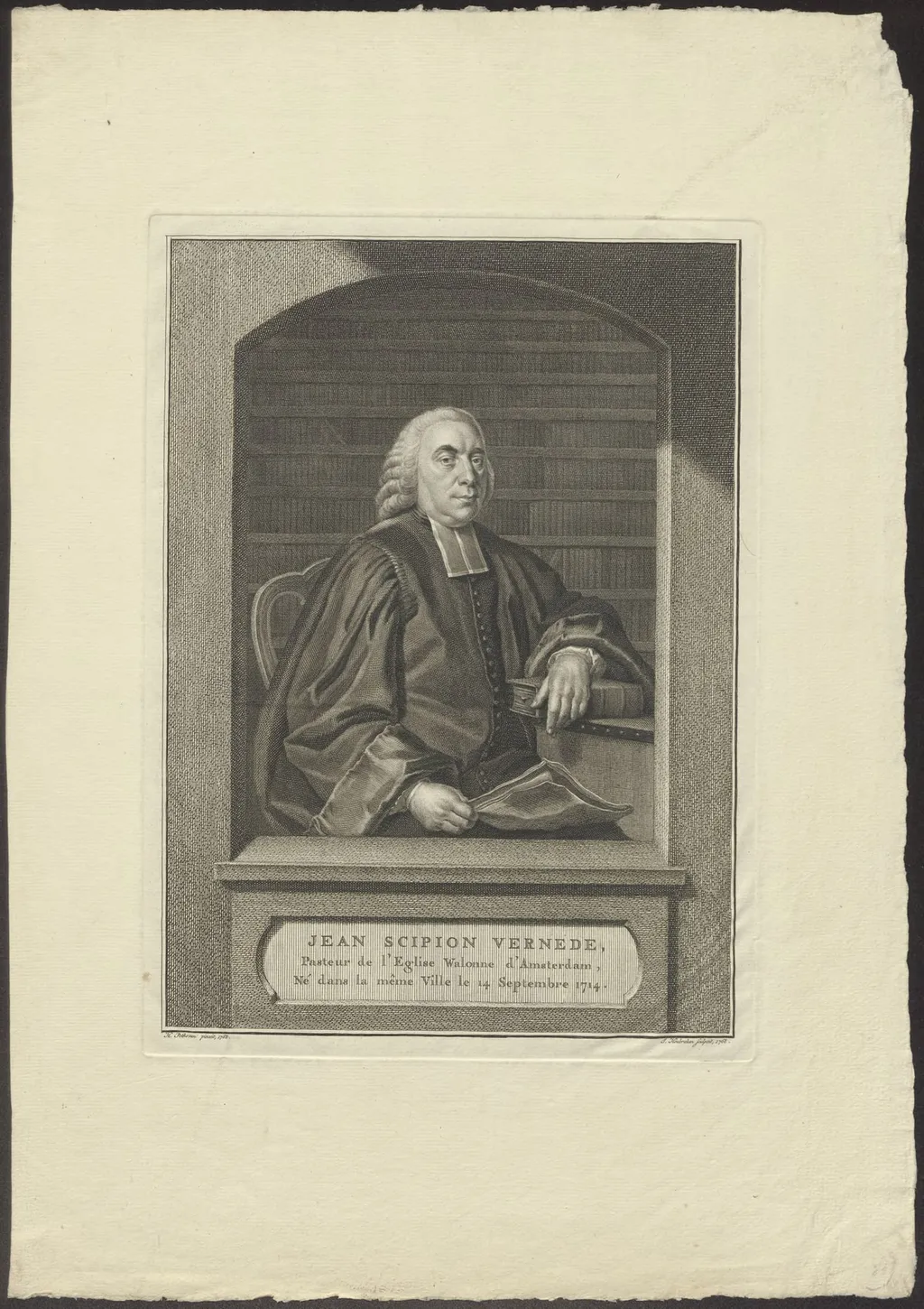 Portrait of Jean Scipion Vernede, Walloon minister in Amsterdam, by Jacob, Houbraken, unspecified, 1768