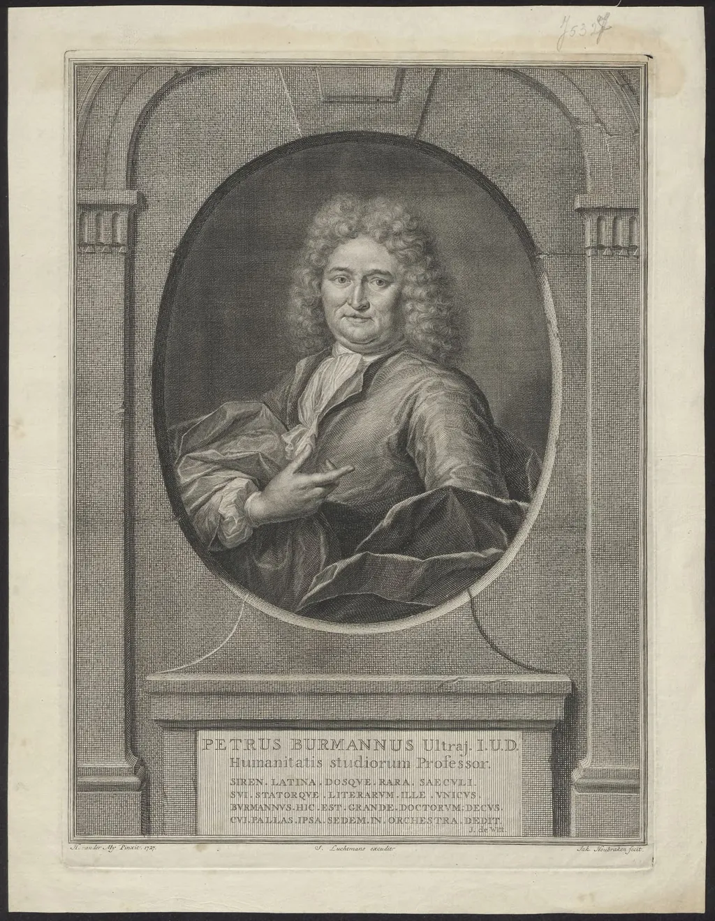 Portrait of Petrus Burmannus, Professor of Humanities, by Jacob, Houbraken, unspecified, 1750