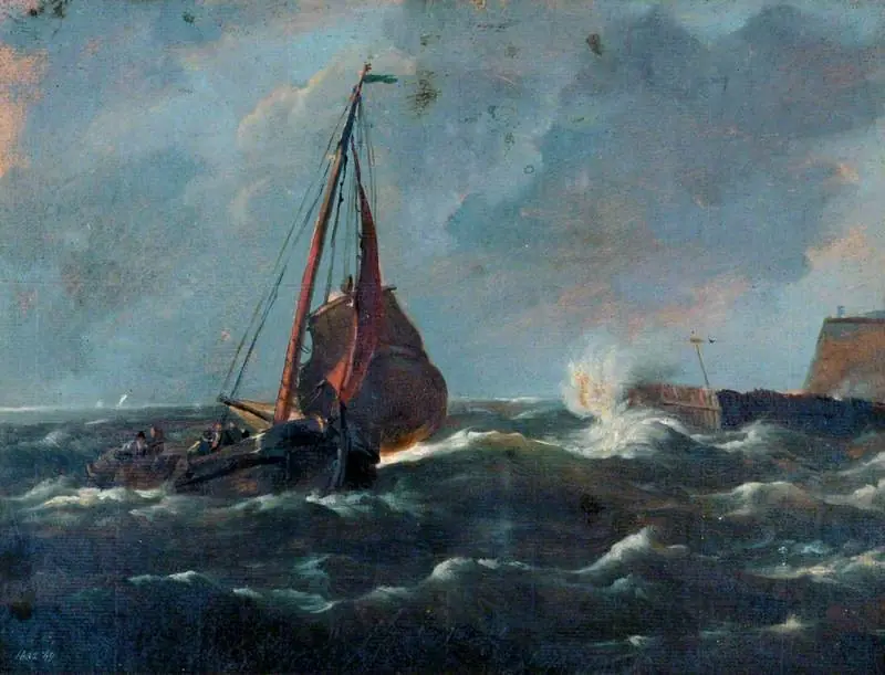 Fishing Boat Entering a Harbour, by jacob jacobs