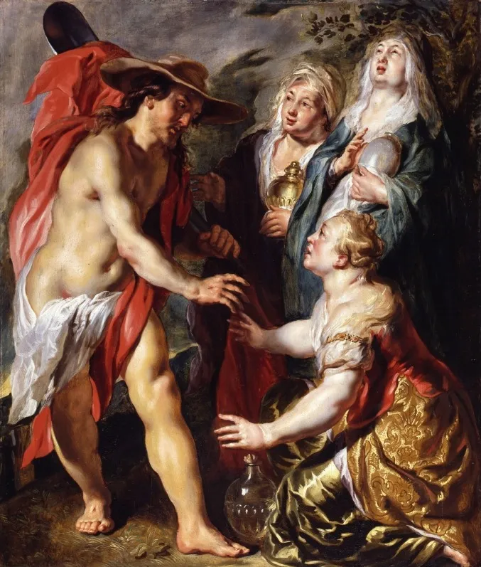 Christ appears as a gardener to the three Marys, by Jacob Jordaens, paint, 1611