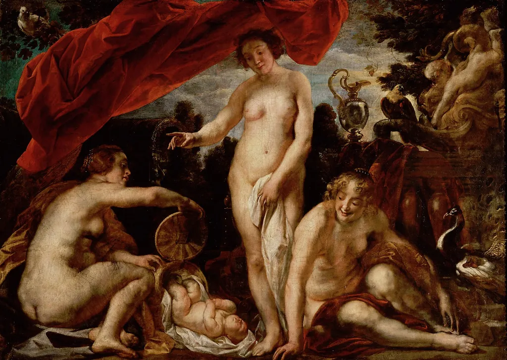 Daughters of Kekrops Finding Erichthonios., by Jacob Jordaens, oil, 1640