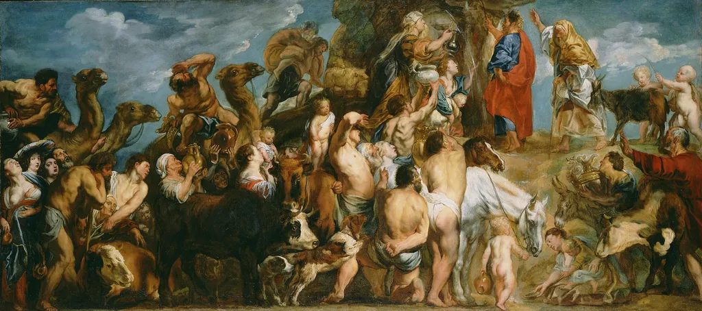 Moses Striking Water from the Rock, by Jacob Jordaens, oil, 1645