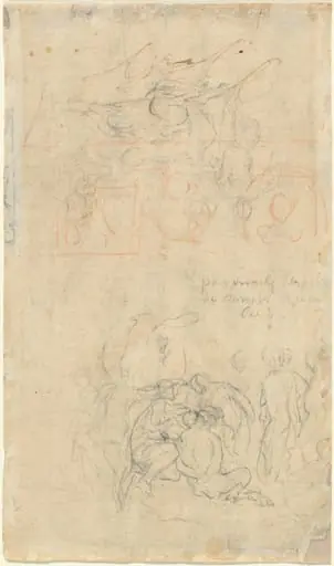 Sheet of Studies with the Drunken Pan and Nymphs [verso], by Jacob Jordaens