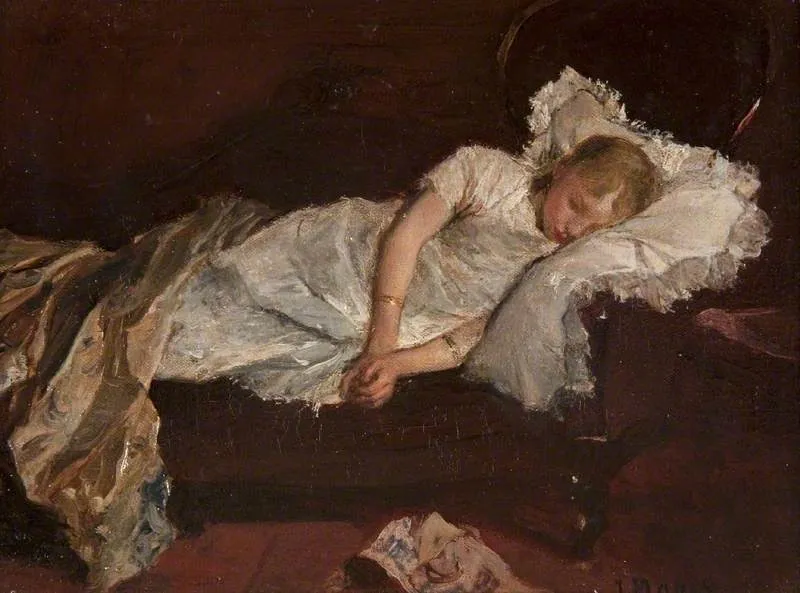 A Girl Asleep on a Sofa, by Jacob Maris, oil, 1890