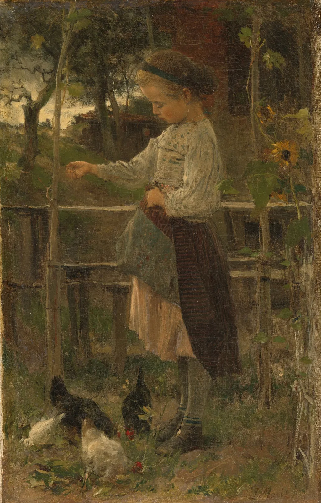 Feeding Chickens, by Jacob Maris, oil, 1866