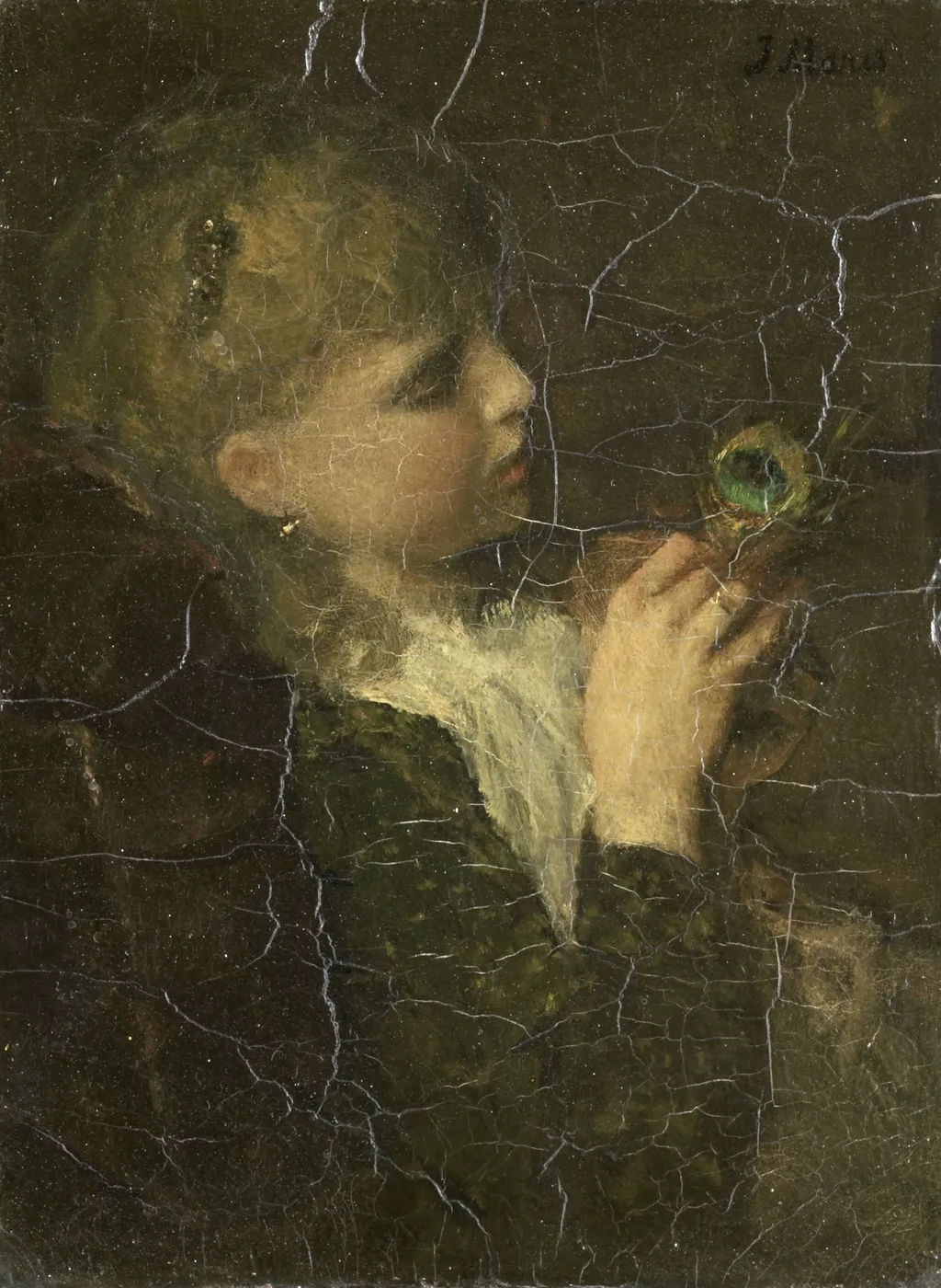 Girl with a Peacock Feather, by Jacob Maris, oil, 1889