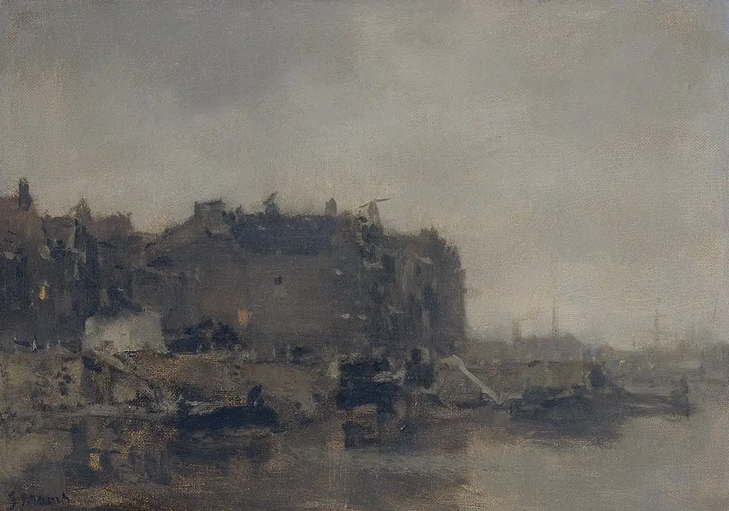 Houses on the Prins Hendrikkade, Amsterdam, on a Misty Day, by Jacob Maris
