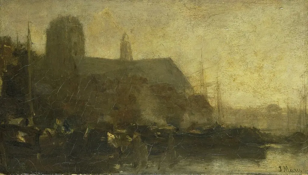 Schepen in de haven van Dordrecht, by Jacob Maris