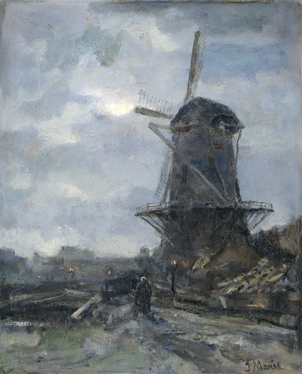 Windmill by moonlight, by Jacob Maris, oil