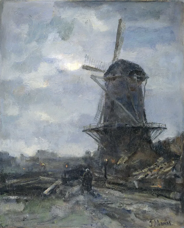 Windmill by moonlight