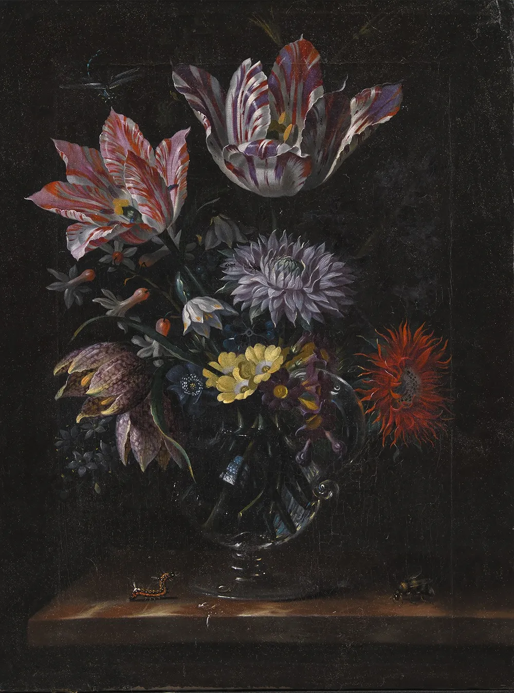 A Glass Vase with Flowers, by Jacob Marrel, oil, 1652