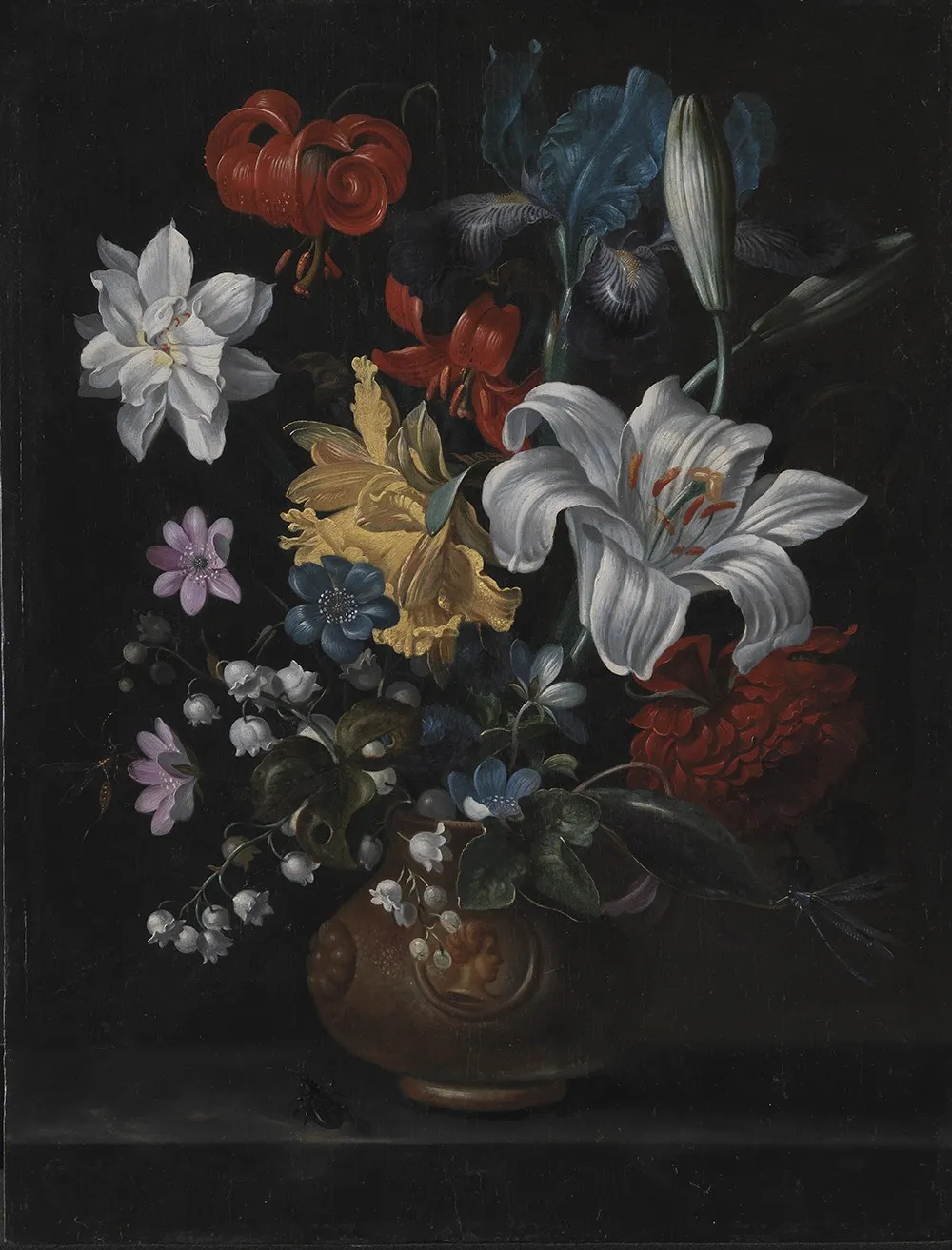 En stentøjskrukke med blomster, by Jacob Marrel, oil, 1652