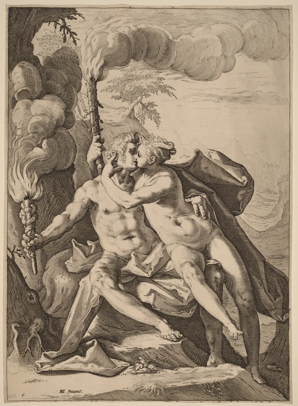 Eros and Anteros, by Jacob Matham, ink, 1588