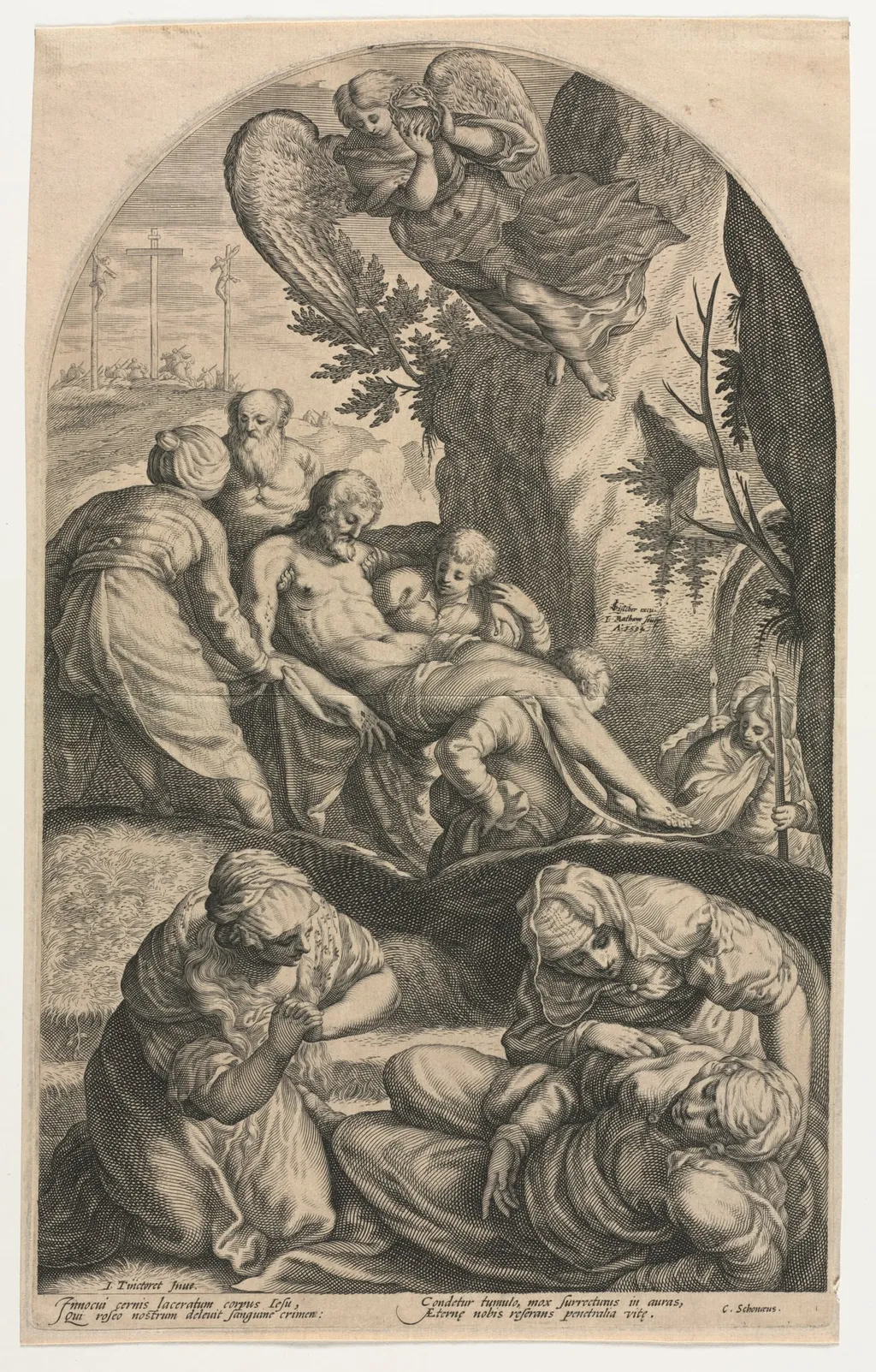 The Disciples of Christ Carrying His Body to the Tomb, by Jacob Matham, 1594