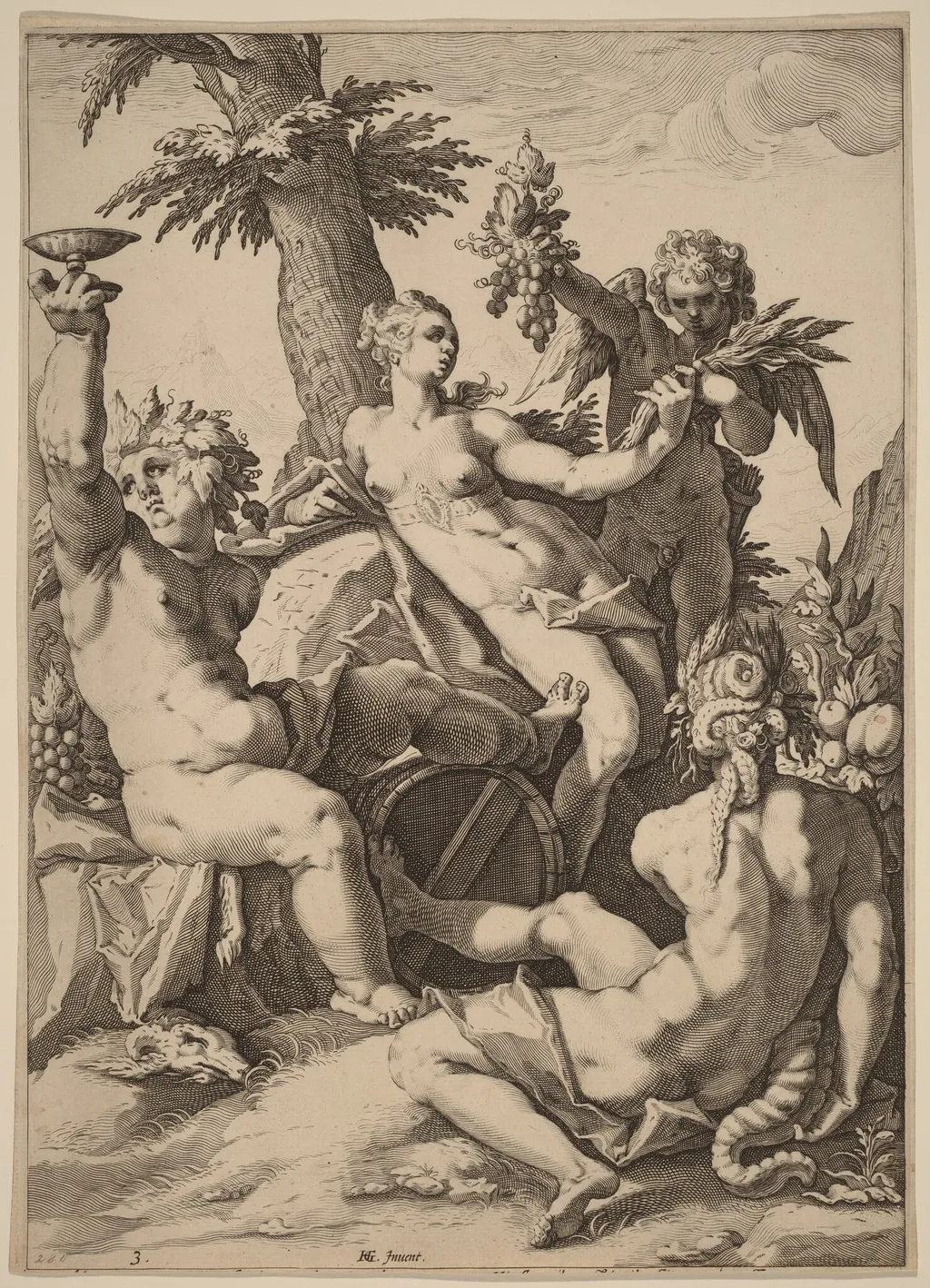 Without Ceres and Bacchus, Venus Would Freeze, by Jacob Matham, ink, 1588