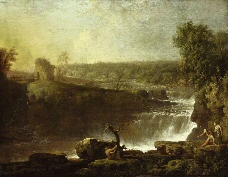 Bonnington Linn on the River Clyde, by Jacob More, oil, 1776