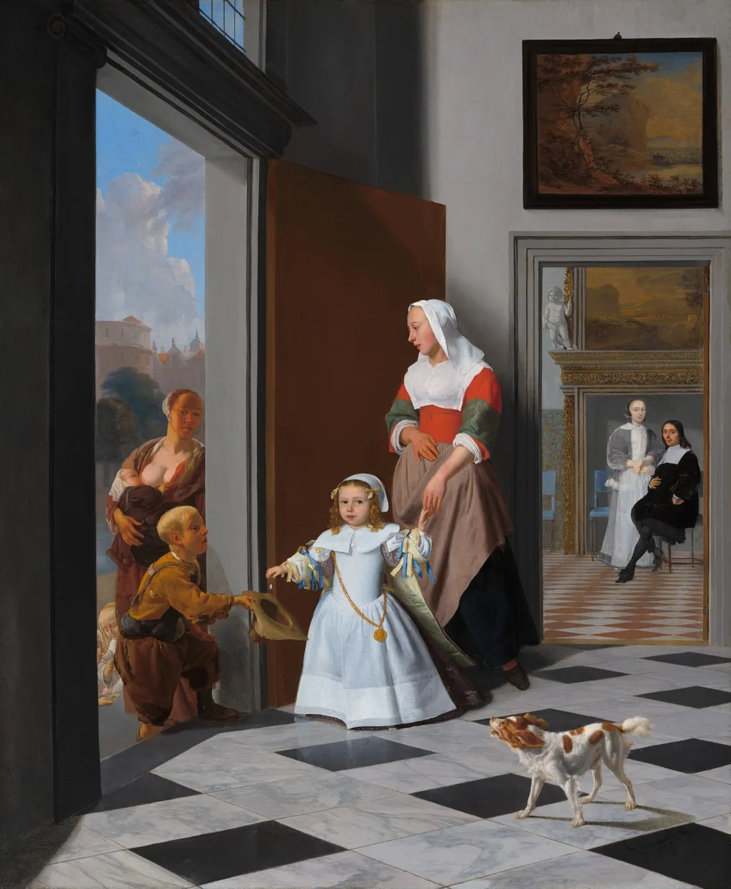 A Nurse and a Child in an Elegant Foyer, by Jacob Ochtervelt, oil, 1663