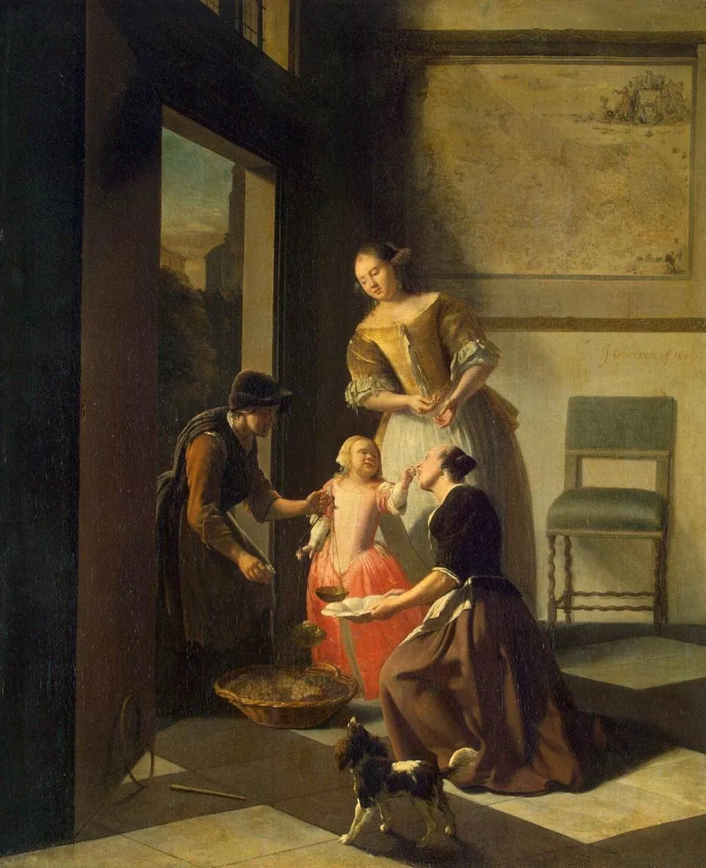 Buying Grapes, by Jacob Ochtervelt, oil, 1669