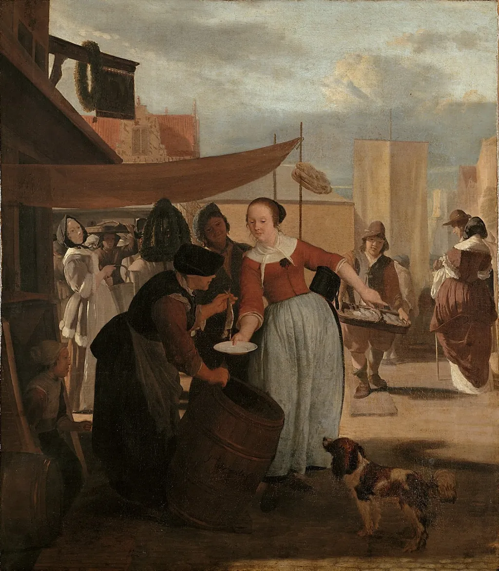 Fischmarkt, by Jacob Ochtervelt, unspecified, 1668