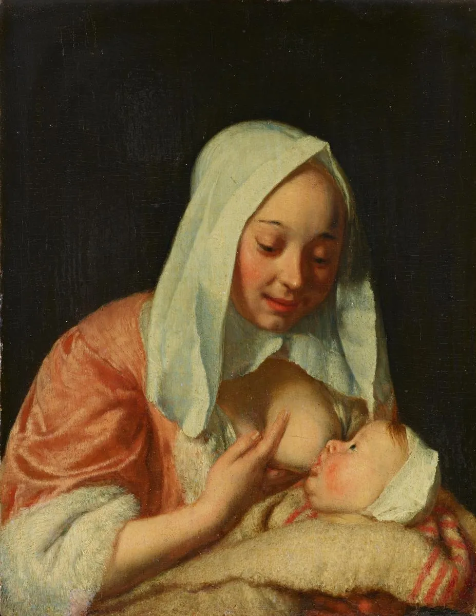 Mutter, ihr Kind stillend, by Jacob Ochtervelt, oil, 1665