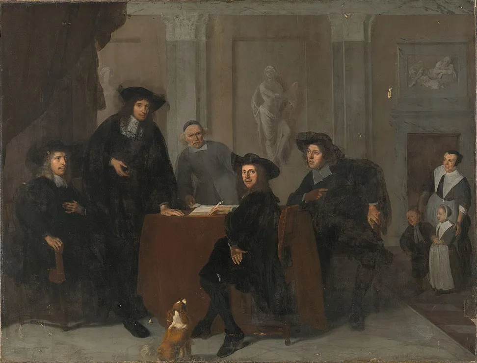 Regents of the Leper's house in Amsterdam, by Jacob Ochtervelt, oil, 1674