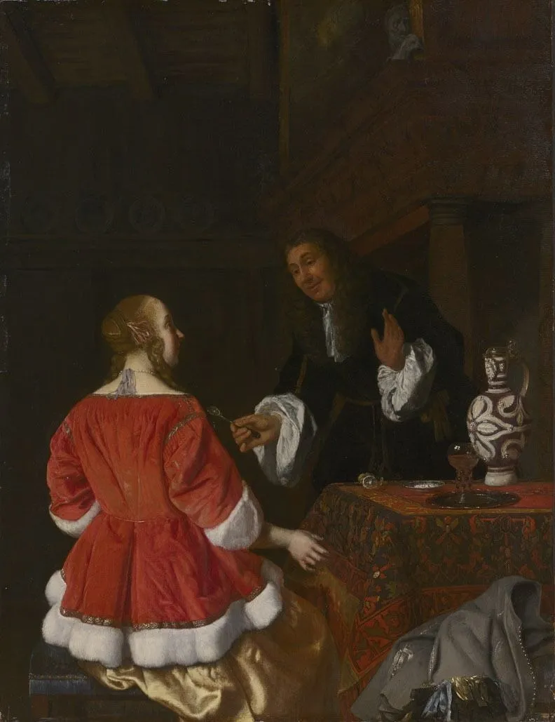 The lemon slice, by Jacob Ochtervelt, oil, 1667