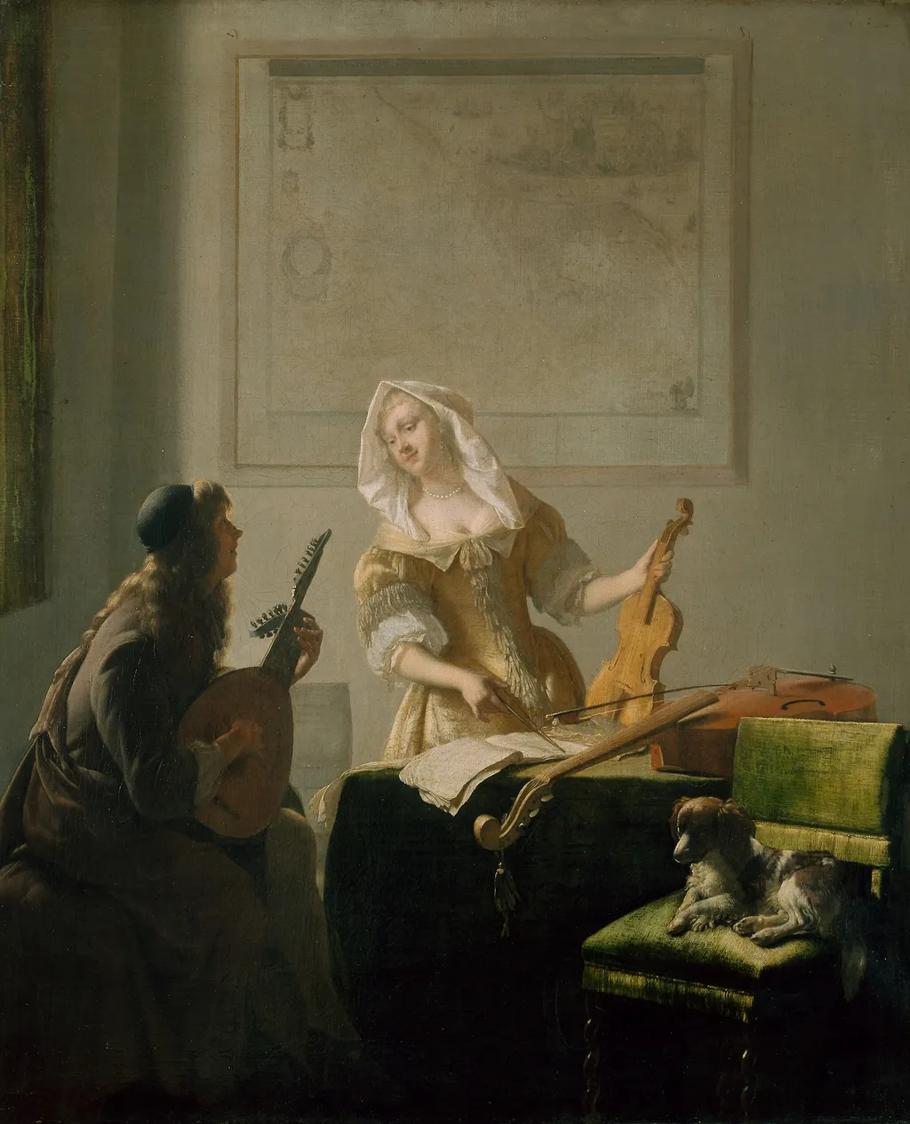The Music Lesson, by Jacob Ochtervelt, oil, 1671