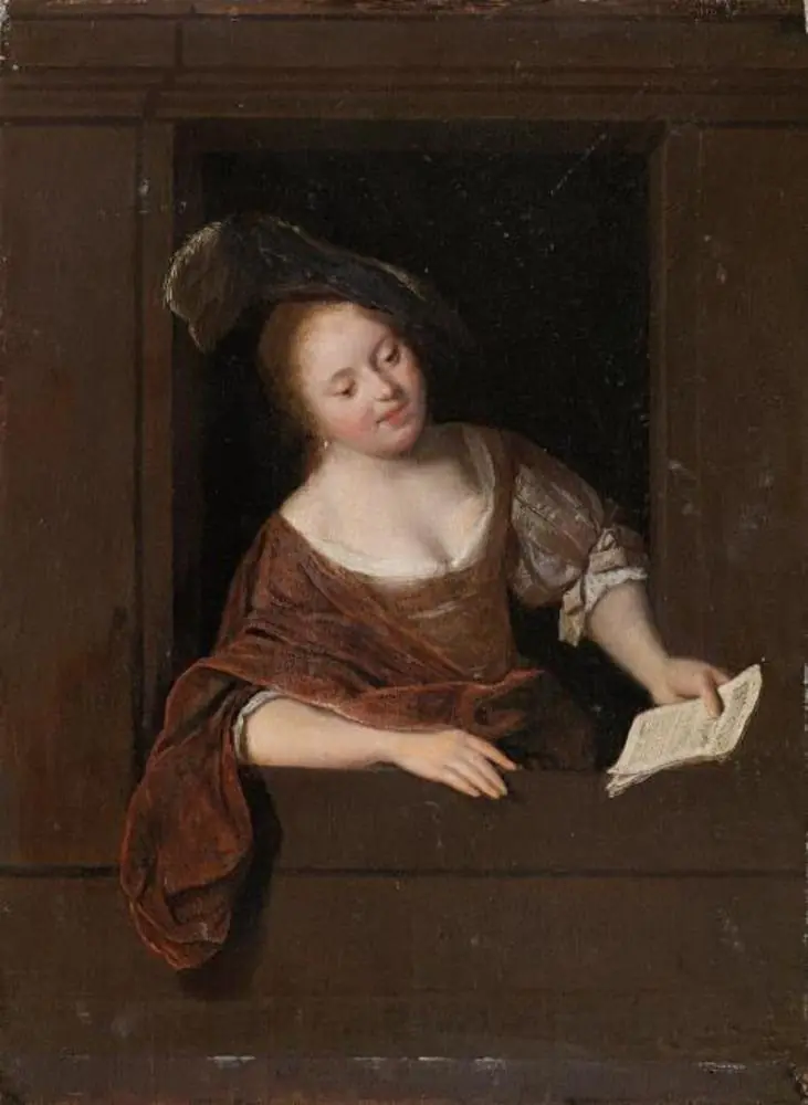 Young Woman Singing at a Window, by Jacob Ochtervelt