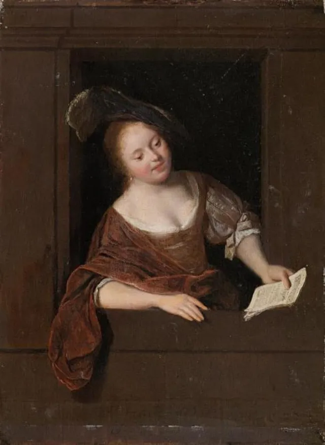 Young Woman Singing at a Window