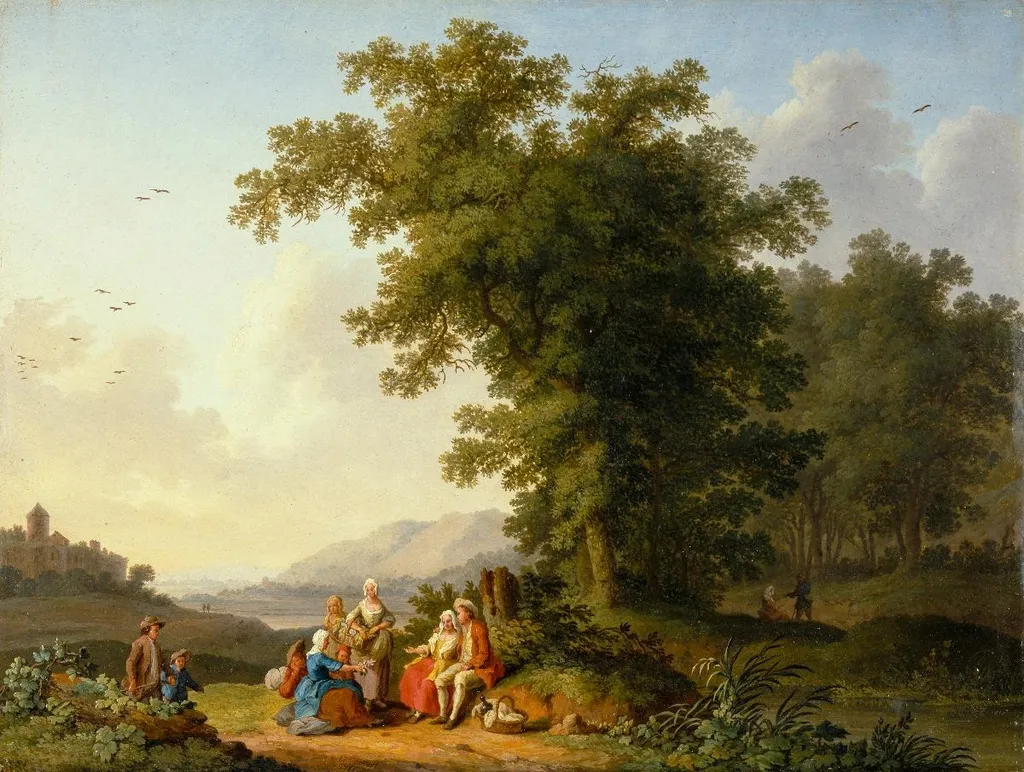 Baumlandschaft mit Bauern, by Jacob Philipp Hackert, oil, 1766
