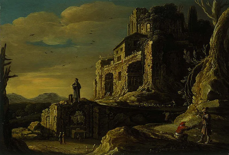 Landscape with Hermes and Battus, by Jacob Pynas, oil, 1637