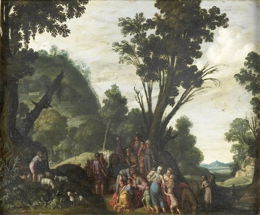 The meeting of Jacob and Esau, by Jacob Pynas, oil, 1615