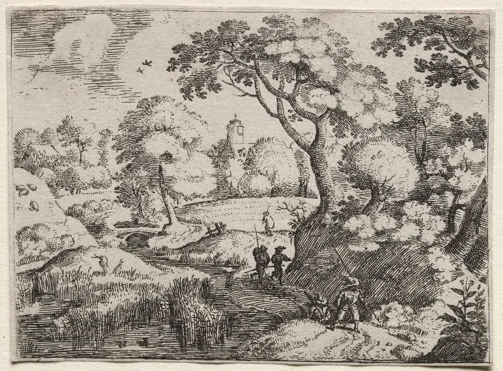 Six Landscapes: Path Between Swamp and Wooded Bank, by Jacob Savery I, 1595