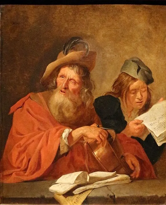 Hurdy-gurdy player, by Jacob Toorenvliet, unspecified, 1690