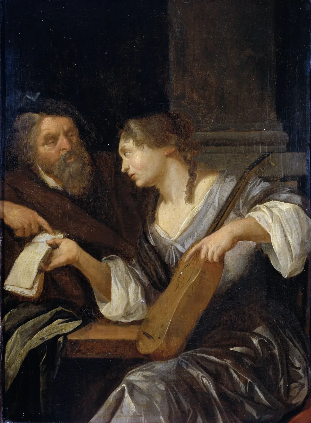 The music lesson, by Jacob Toorenvliet, oil, 1675