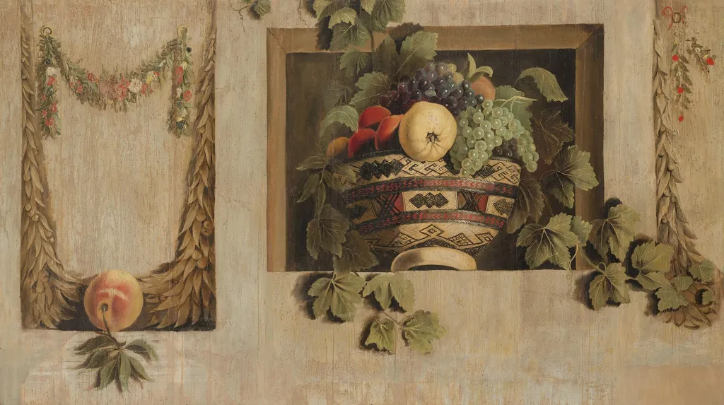 Still Life with Fruit and Flower Garlands, by Jacob van Campen, oil, 1650