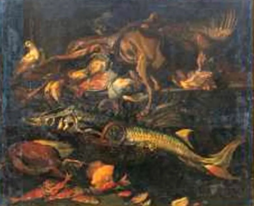 Natură statică cu vânat și pește; pandant: Natură statică cu păsări, by Jacob van den, zis Giacomo da Castello Kerckhoven, unspecified
