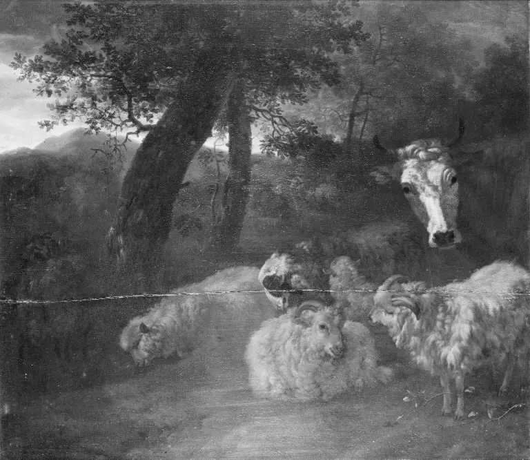 Flock of Sheep in a Wood, by Jacob van der Does, unspecified, 1655