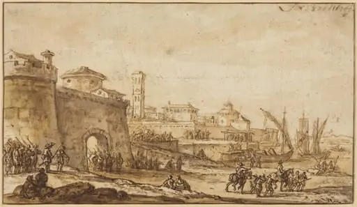 A Coastal Scene with a Fortified Town, by Jacob van der Ulft