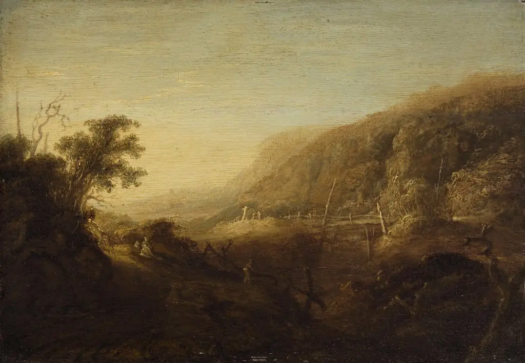 Abendliche Berglandschaft, by Jacob van Geel